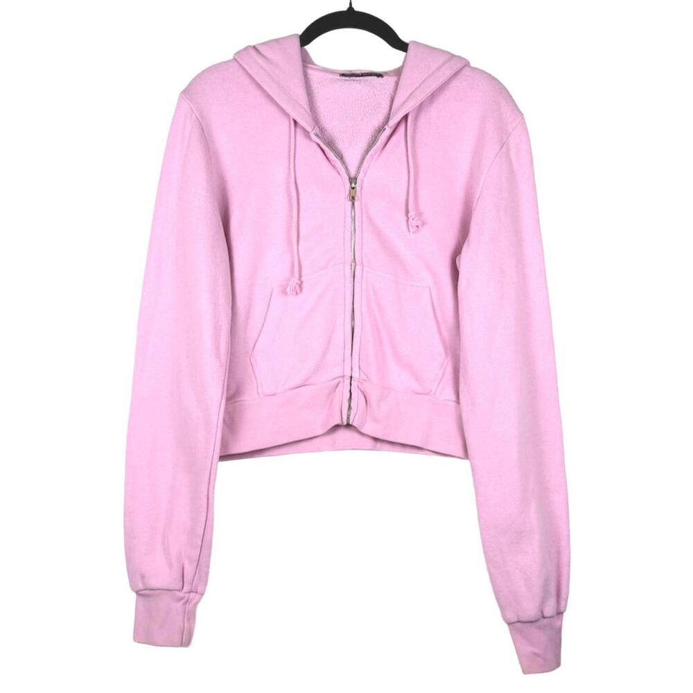 Brandy Melville Bubblegum Pink Crystal Hoodie Cropped Zip Up One Size